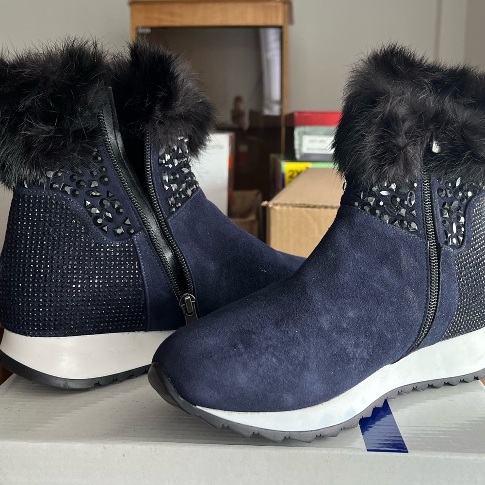 Brand new European style ankle boots with zipper & rabbit fur size EU 36/US 5.5